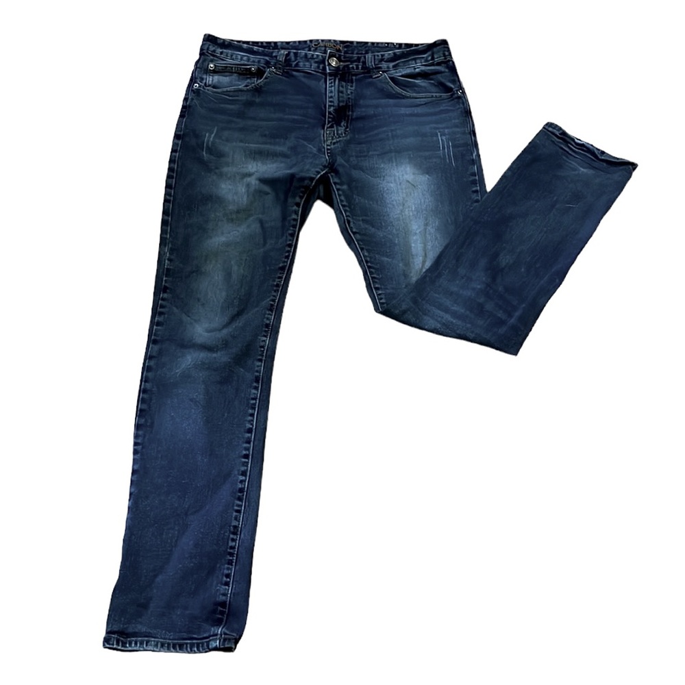Carbon Mens Slim Straight Flex Denim Jeans Blue Size … Gem